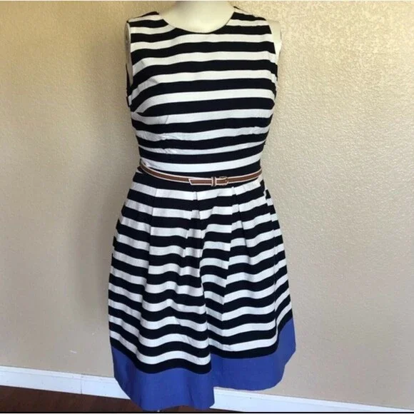 Charter Club | Dresses | Charter Club Striped Pleated Fit Flare Dress Size  8 New Nwot Blue White | Poshmark